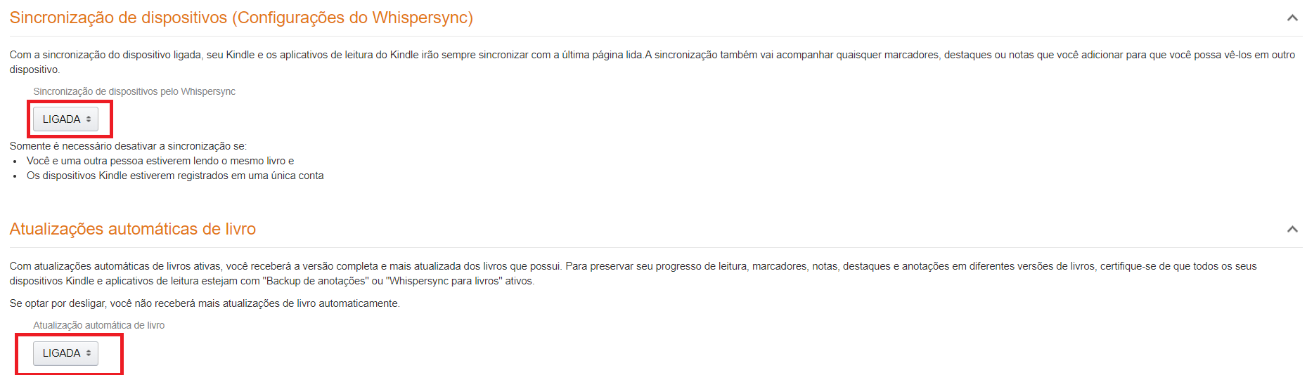 Sincronizar seus livros para receber atualização automática no aplicativo Kindle da Amazon