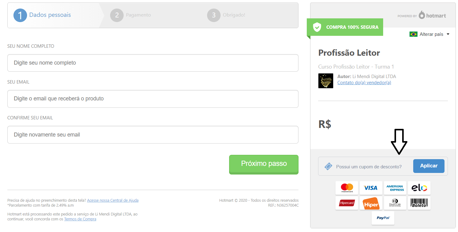 Como aplicar cupom de desconto hotmart