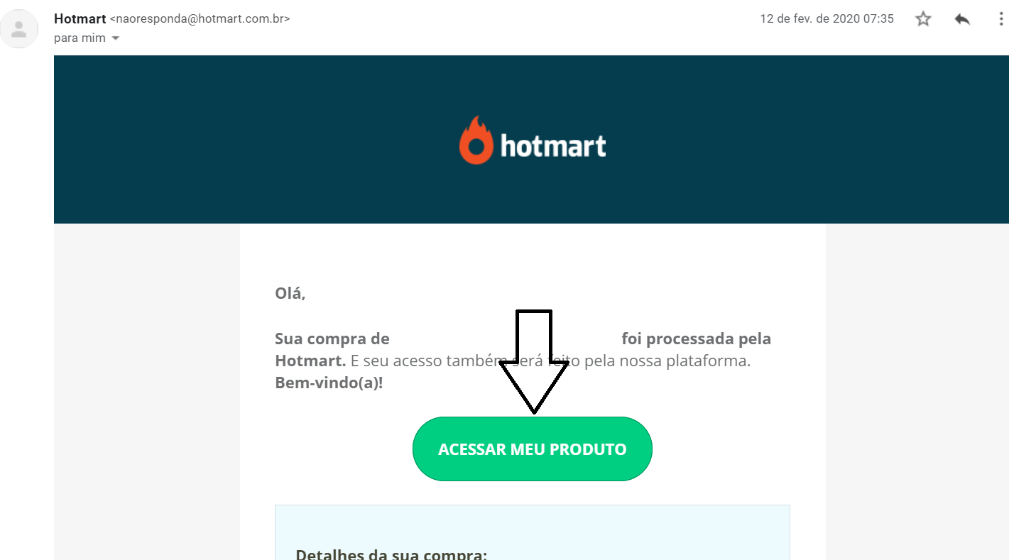 E-mail para acessar o curso na Hotmart