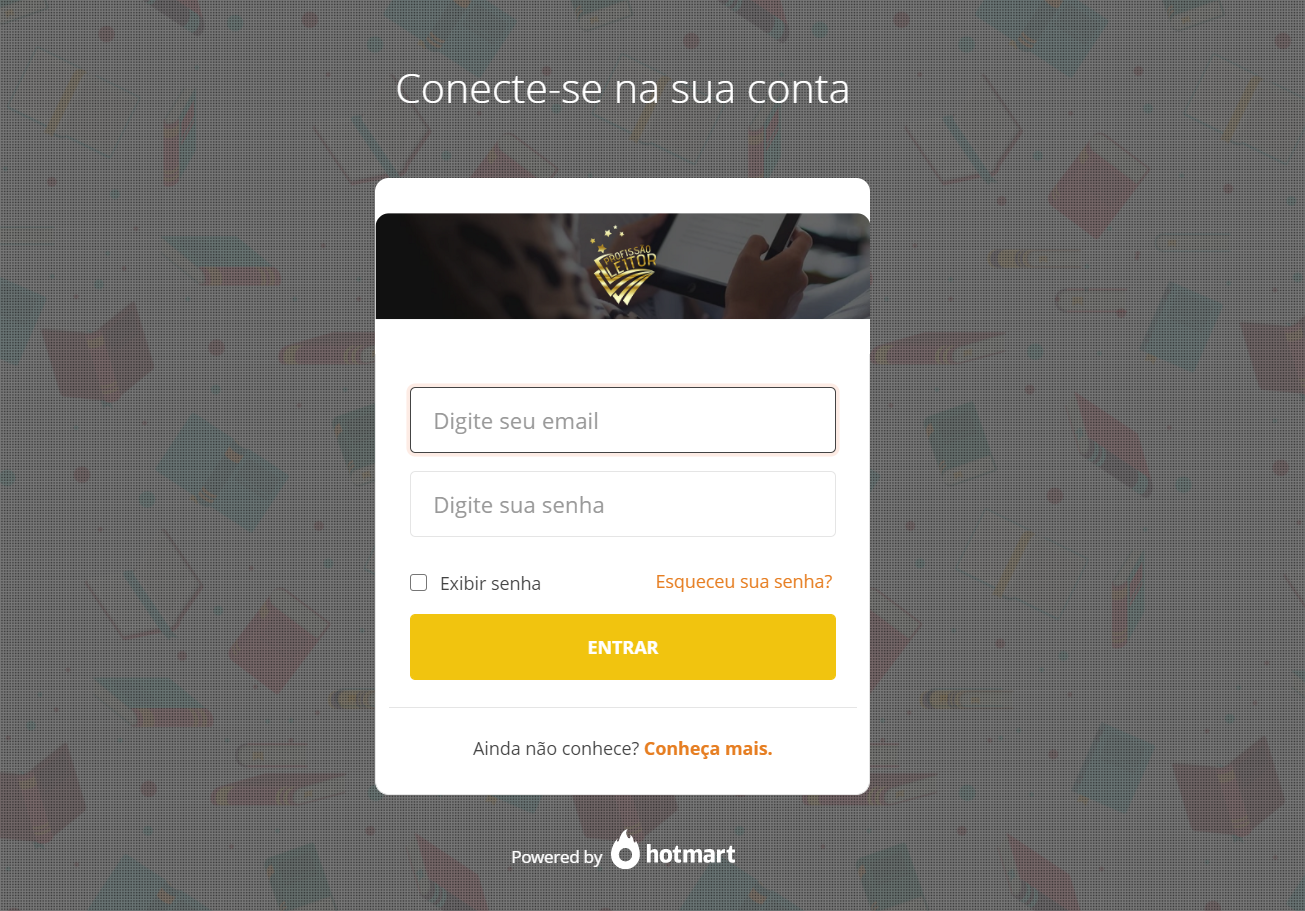 PÁGINA DE LOGIN CURSO PROFISSÃO LEITOR